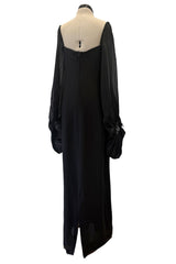 Exquisite 1978 Pierre Cardin Haute Couture Black Silk Chiffon Dress w Huge Balloon Sleeves