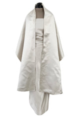 Minimalist 1990s Givenchy Silver Undertone Ivory Strapless Silk Dress w Back Gathering & Shawl
