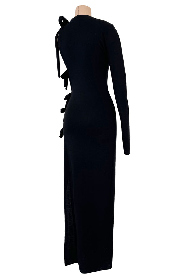 Early 2000s John Anthony Couture One Off Single Sleeve Jersey Dress w Full Open Side & Bow Detail