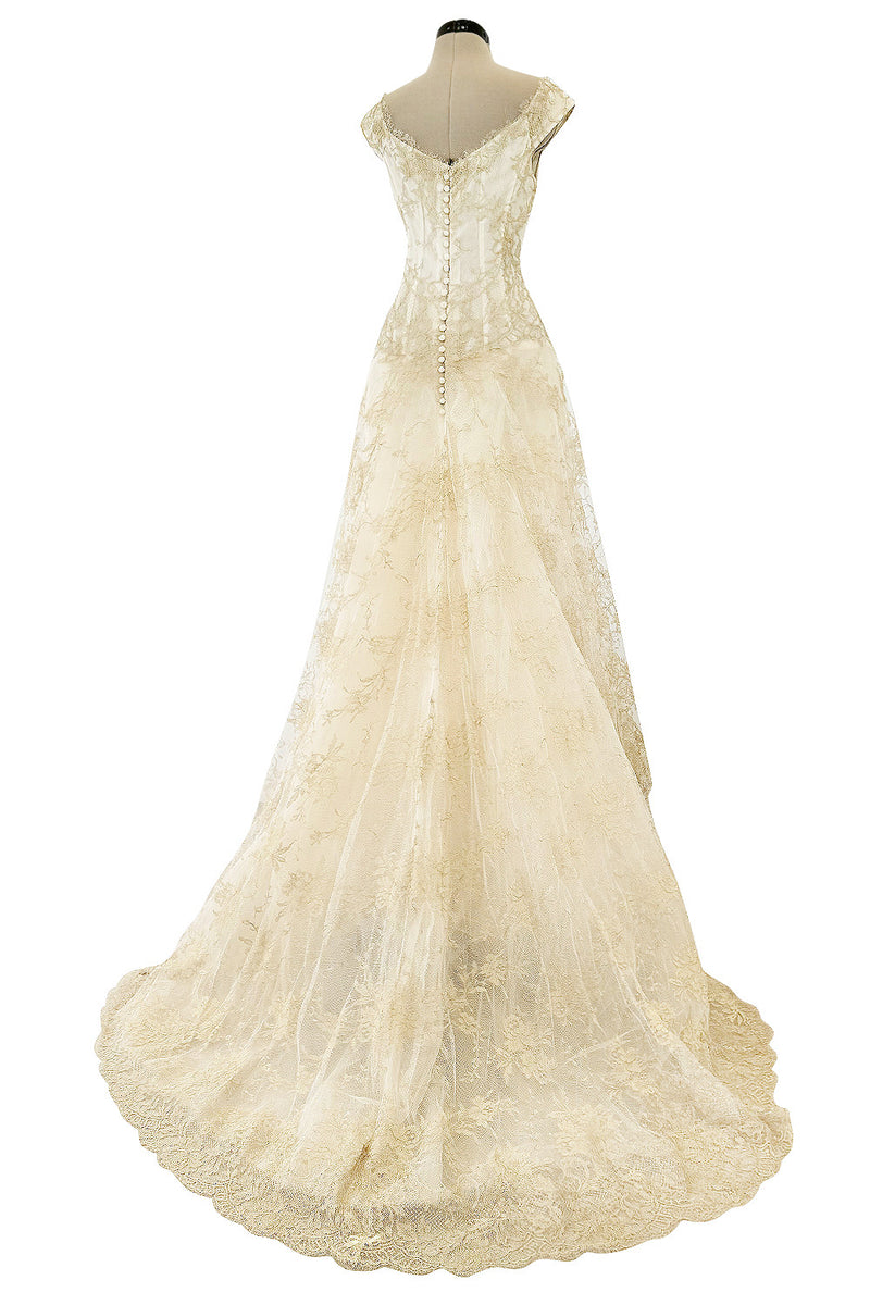 Dreamist Spring 2012 Alexander McQueen by Sarah Burton Soft Gold Lace on Ivory Net Wedding Dress