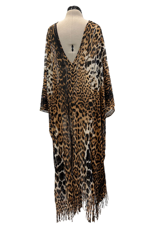 Spring 2002 Yves Saint Laurent by Tom Ford Runway Look 39 Leopard Fringe Silk Knit Caftan