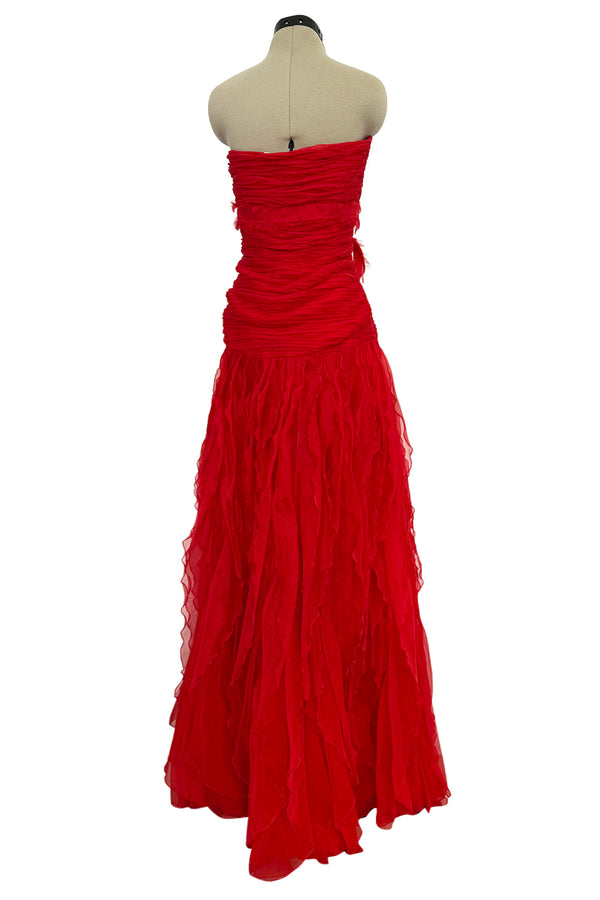 Spring 2007 Valentino Runway Look 57 Strapless Red Silk Chiffon Ruffle Dress