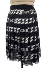 Documented Fall 2001 Chanel by Karl Lagerfeld Runway Black & White Silk Logo Skirt