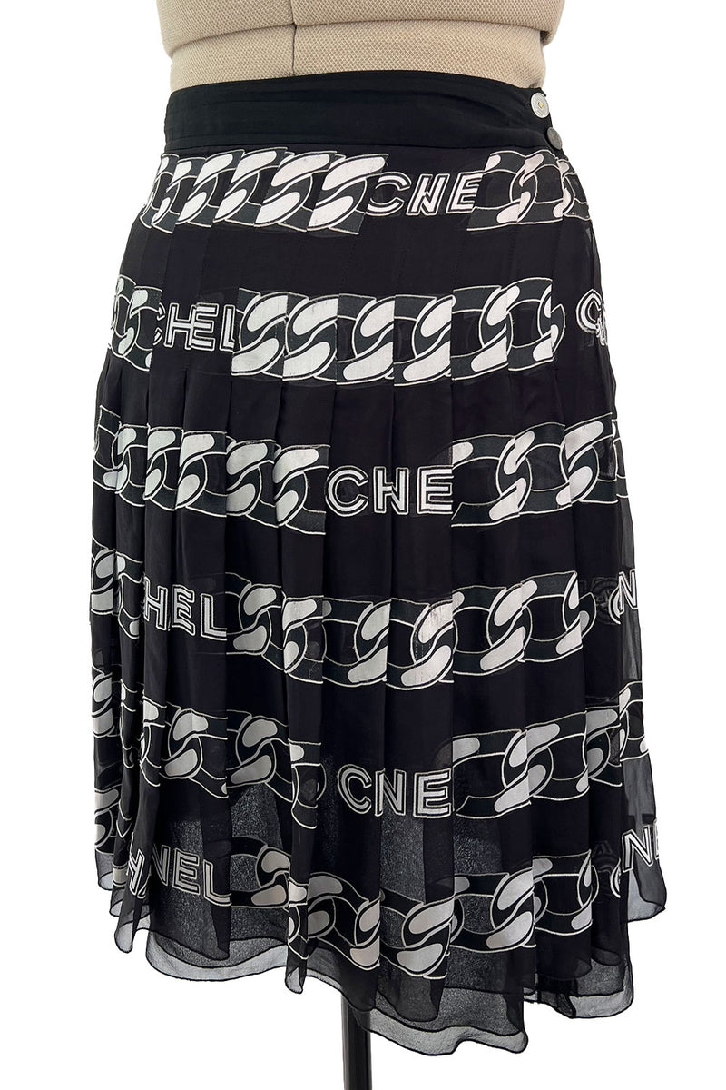 Documented Fall 2001 Chanel by Karl Lagerfeld Runway Black & White Silk Logo Skirt