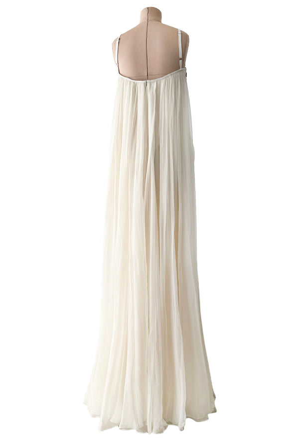 Incredible 2022 Alexander McQueen by Sarah Burton Ivory Silk Chiffon Dress w Heavily Detailed Bodoice