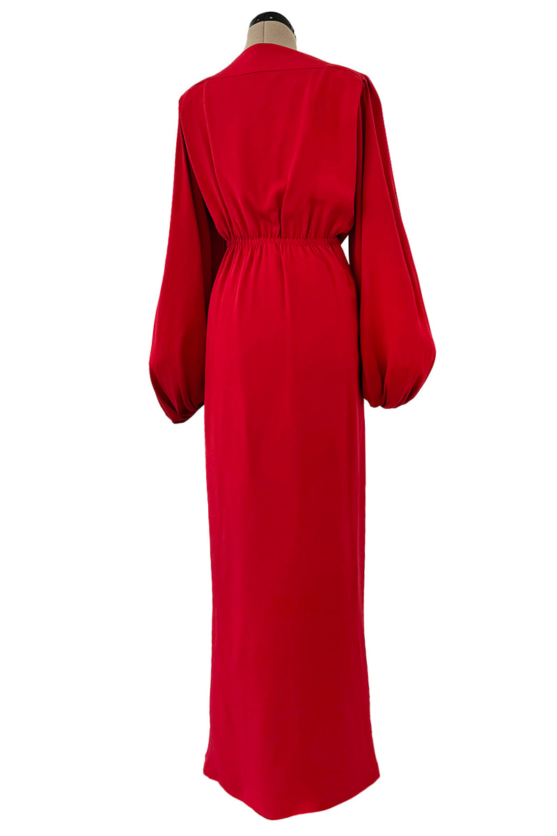 Gorgeous Spring 1990 Yves Saint Laurent Runway Red Silk Crepe Wrap Dress