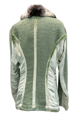 Fall 2005 Roberto Cavalli Green Boucle Jacket w Chinchilla Collar, Rhinestone, SIlk & Velvet Detailing