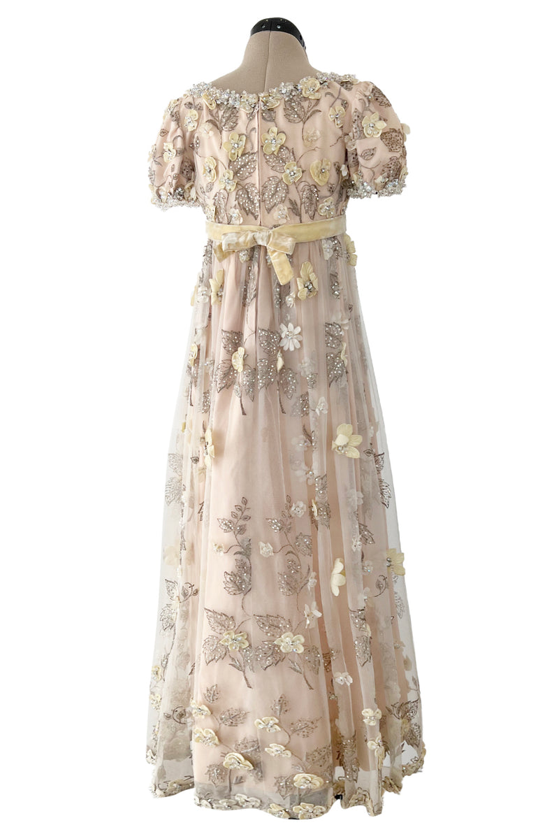 Outstanding 1967 George Halley Couture Heavily Embroidered, Rhinestone & Applique Soft Pink Dress