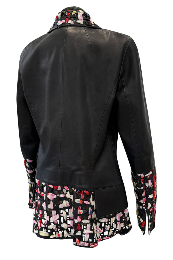 Fantastic Spring 2011 Chanel by Karl Lagerfeld Runway Look 48 Leather Jacket w Floral Silk Detailing