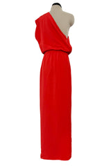 Spring 1980 Christian Dior by Marc Bohan Haute Couture One Shoulder Coral Red Silk Dress