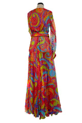 Spectacular Fall 1989 Yves Saint Laurent Runway Metallic Gold Detailed Silk Chiffon Dress