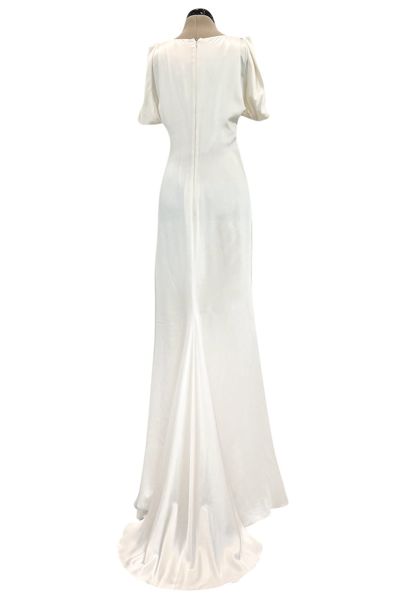 Spectacular 2011 Alexander McQueen Bias Cut Liquid Silk Satin Ivory Dress w Amazing Sleeves