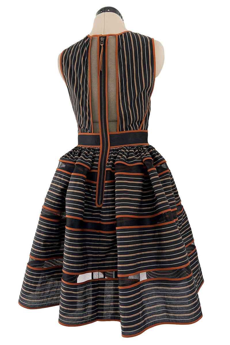 Amazing 2010s Fendi by Karl Lagerfeld Striped Cotton Dress w Transparent Net Panels