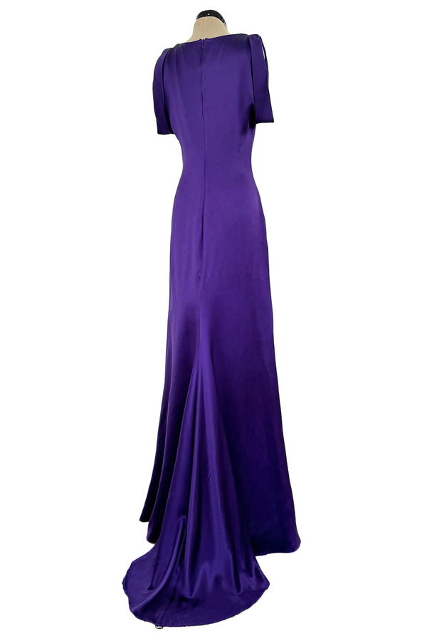 2007 Alexander McQueen Purple Bias Cut Liquid Silk Satin Dress w Amazing Sleeves