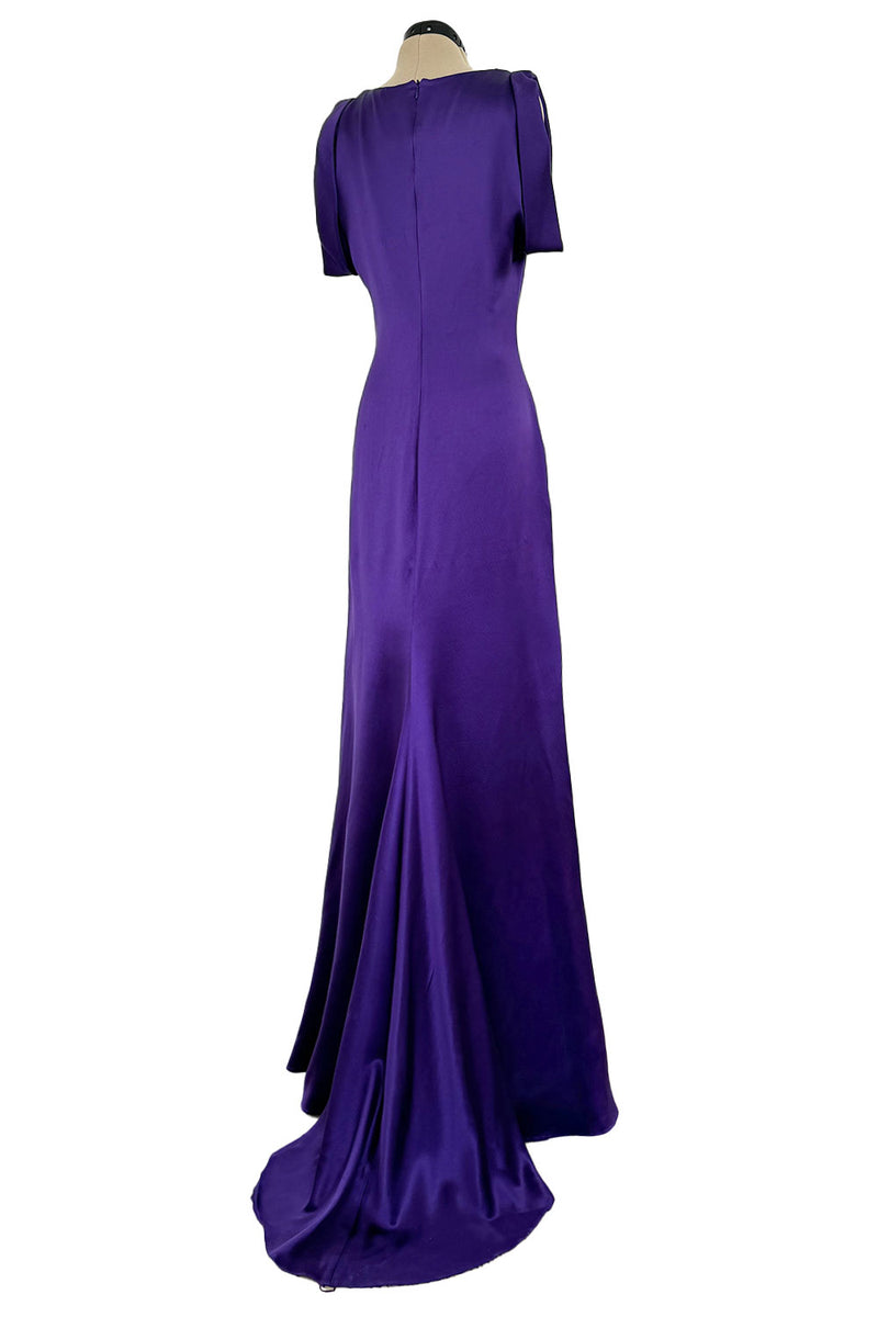 Beautiful 2007 Alexander McQueen Purple Bias Cut Liquid Silk Satin Dress w Amazing Sleeves