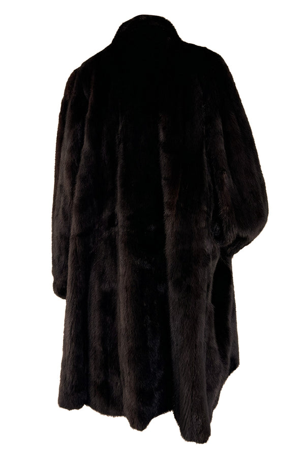 1980s-90s Yves Saint Laurent Dark Brown Mink Swing Car Coat Jacket w Pockets