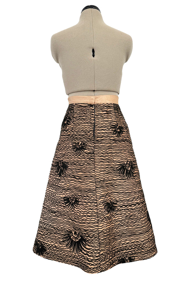 Extraordinary 1950s Sophie of Saks Gold Silk Skirt w Extensive Hand Applied Black Cord Appliqué
