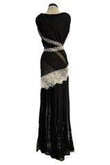 Ethereal Spring 2011 Nina Ricci by Peter Copping Black Silk Chiffon & Ivory Lace Plunge Dress