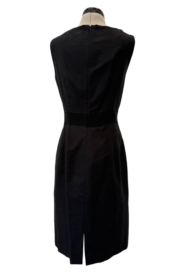 2010s Giambattista Valli Black Dress Stretch Sleeveless Dress w Front Metallic Thread Wool Inset