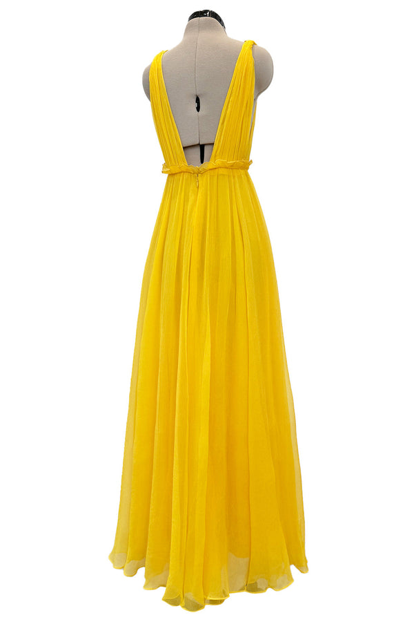 Resort 2018 Christian Dior by Maria Grazia Chiuri Runway Look 47 Plunge Yellow Silk Chiffon Dress Size 38