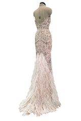 Dreamy Spring 2012 Oscar de la Renta Runway Look 47 Nude Pink Feather Dress w Silver Thread Flowers Detailing