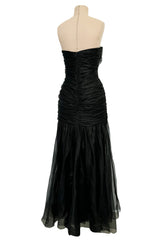 Prettiest Spring 1985 Chloe by Karl Lagerfeld Black Silk Organza Strapless Dress w Bow Detailing