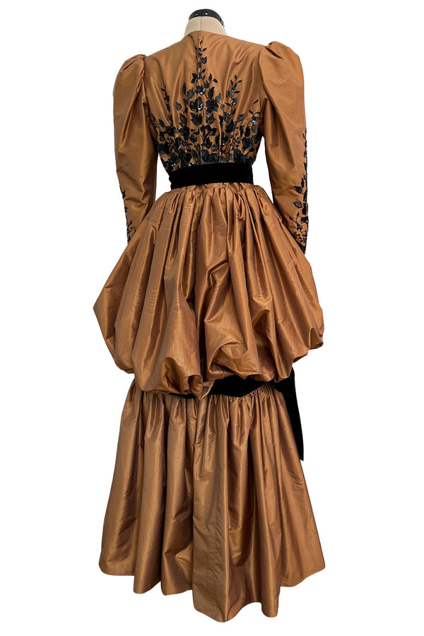 1982 Ady for Givenchy Haute Couture Gold Silk Taffeta Dress w Hand Done Sequin Detailing