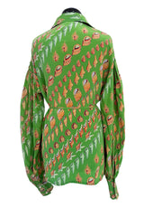 Chic Spring 1974 Valentino by the Original Mr. Valentinop Green Silk Shell Print Top & Head Scarf