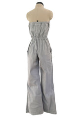 Amazing Unlabeled Vintage Starpless Grey Cotton Canvas Jumpsuit w Top Stitching & Pockets