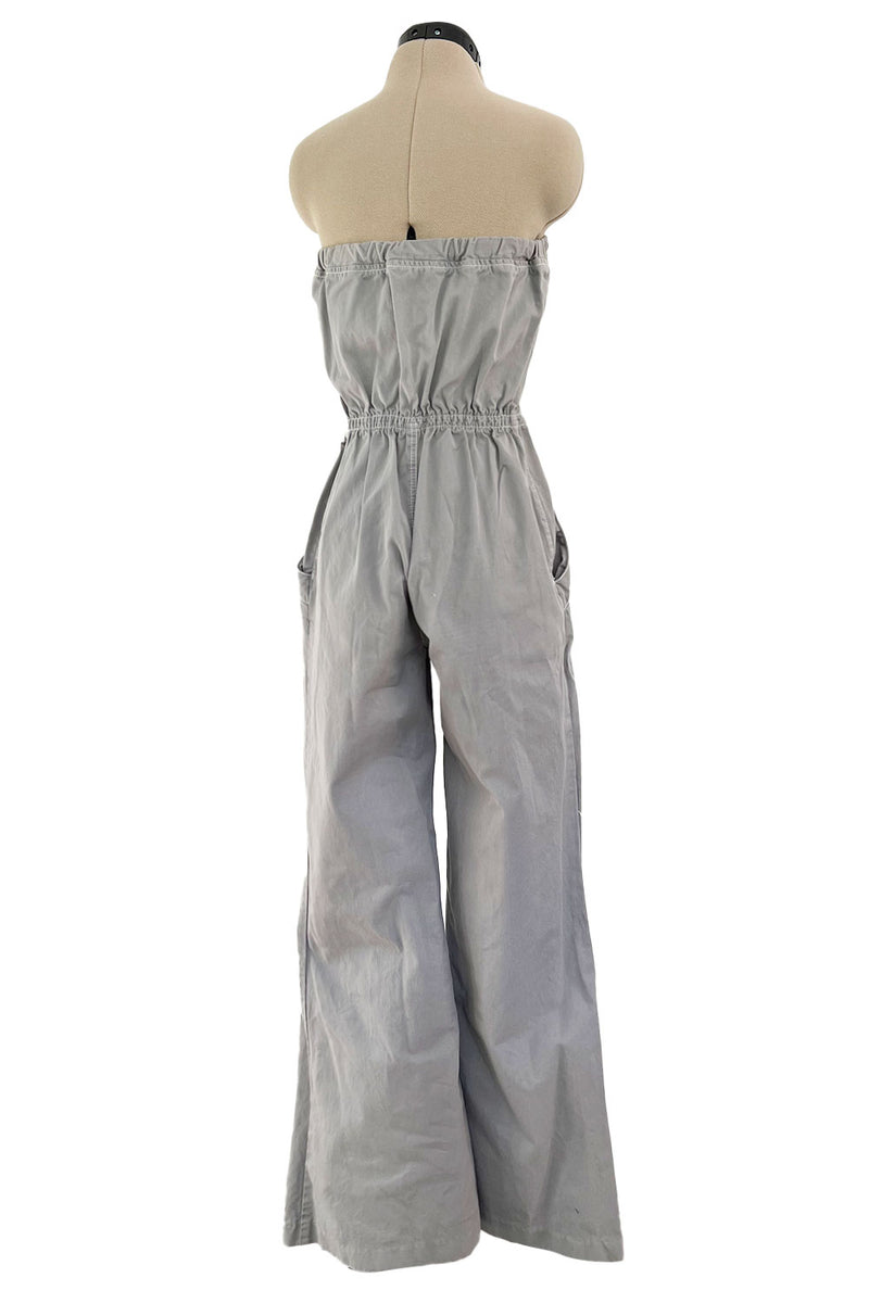 Amazing Unlabeled Vintage Starpless Grey Cotton Canvas Jumpsuit w Top Stitching & Pockets
