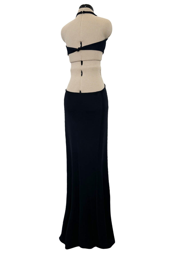 Spectacular Spring 1973 Halston Runway Side Cut Out Black Jersey Bias Cut Dress w Open Back