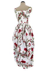 Pretty Spring 2019 Alexander McQueen by Sarah Burton Crisp White Cotton & Red Floral Print Dress