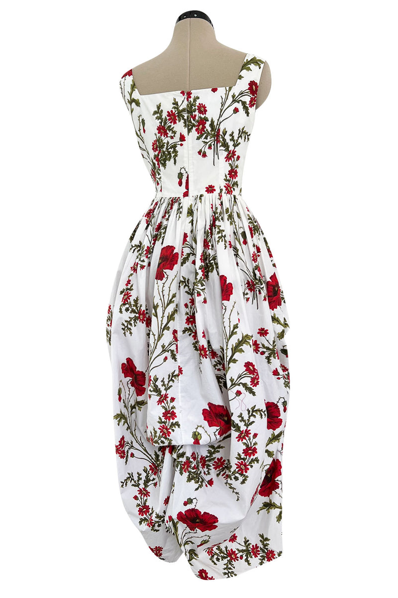 Pretty Spring 2019 Alexander McQueen by Sarah Burton Crisp White Cotton & Red Floral Print Dress