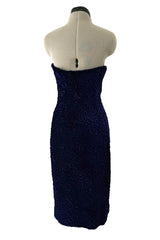 Fantastic Fall 1986 Yves Saint Laurent Runway Strapless Deep Purple-Blue Hand Gathered Velvet Dress