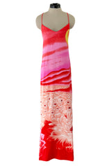 Incredible Spring 1978 Hanae Mori Brilliant Pink & Coral Sunset & Floral Caftan Dress & Cape Overlay