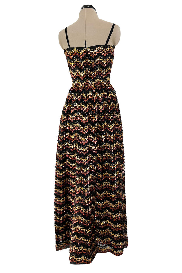 Extraordinary 1970s Lanvin by Jules-Francois Crahay Numbered Metallic Sequin Silk Dress