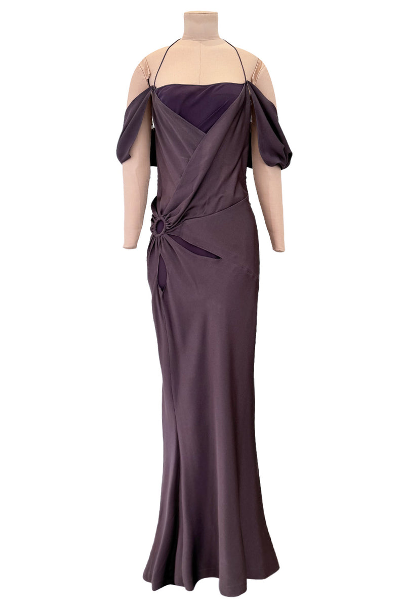 Spectacular Fall 2003 John Galliano Bias Cut Mauve Purple Silk Dress w Draped Arm Panels