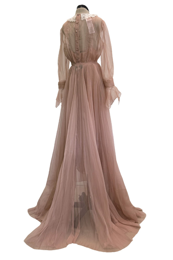 Spectacular Fall 2020 Gucci by Alessandro Michele Runway Look 29 Dusty Pink Silk Dress & Skirt Overlay Set