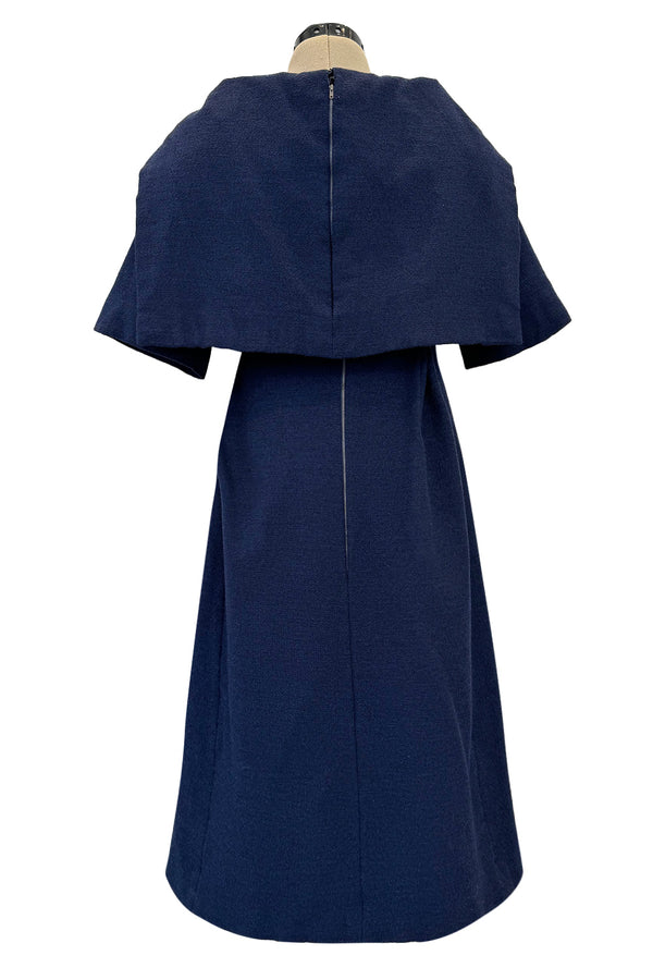 Late 1950s Christian Dior London by Marc Bohan Numbered Blue Shift Dress w Button Detailing