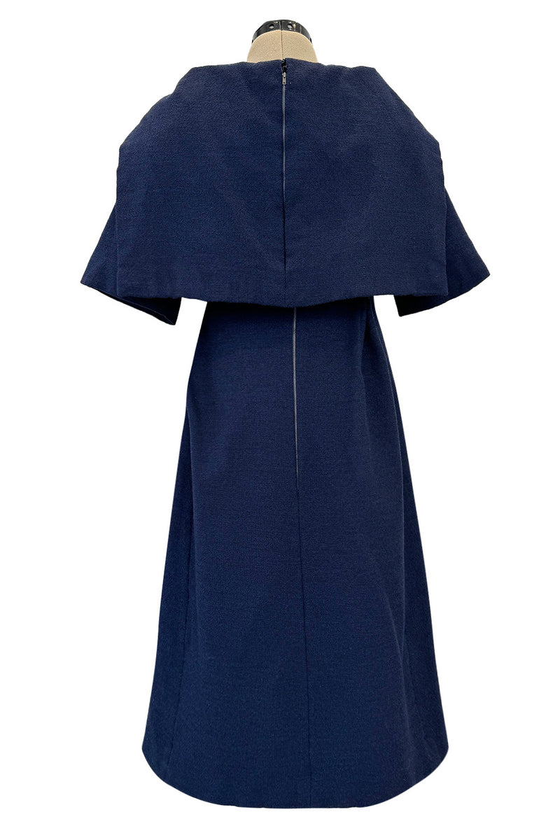 Late 1950s Christian Dior London by Marc Bohan Numbered Blue Shift Dress w Button Detailing
