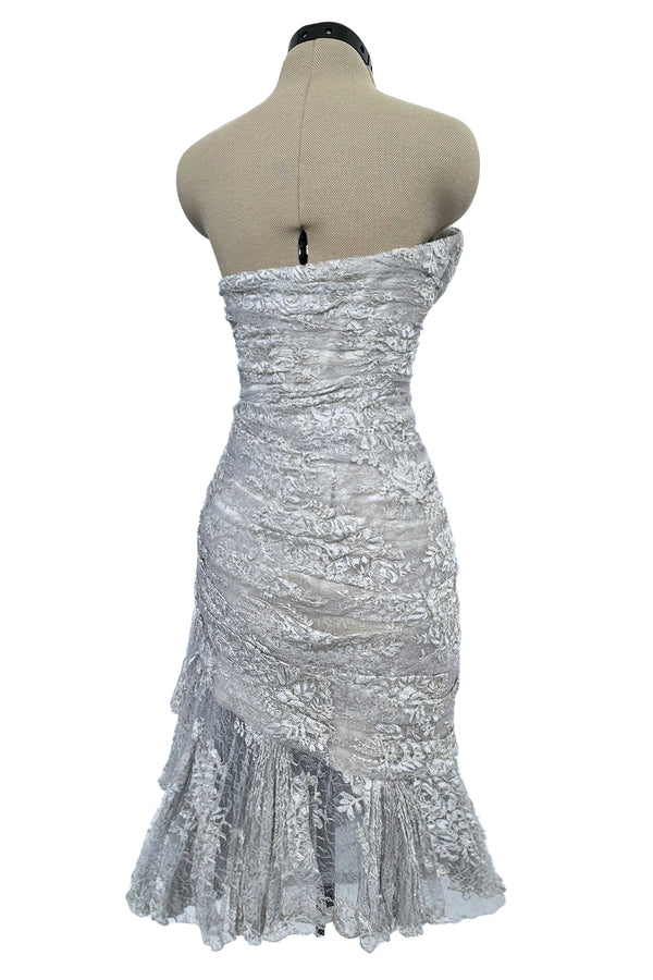 Fall 1989 Emanuel Ungaro Haute Couture Runway Silver Strapless Mini Dress