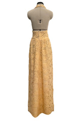 1970s Lanvin by Jules-Francois Crahay Couture Deep Yellow Lace Halter Dress w Wide Band at the Waist