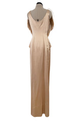 Exceptionally Rare Fall 2001 Thierry Mugler Runway Golden Taupe Silk Dress w Horsehair Collar