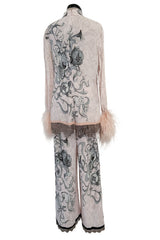 Resort 2018 Prada by Miuccia Ad Campaign & Runway Look 23 Pale Pink Tunic & Pant Set w Feather Cuffs