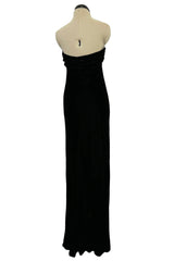 Rare 1976 Halston Couture Iconic Well Documented Front Tying Bias Cut Black Velvet Strapless Column Dress