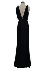 Sensual Spring 1973 Yves Saint Laurent Runway Black Silk Jersey Front, Side & Back Plunge Dress