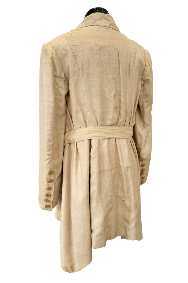 Incredible 1920s or Earlier Unlabeled Ultra Fine Natural Linen Jacket w Hand Carved Buttons
