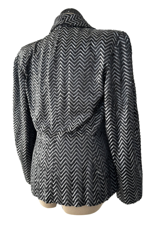 Impeccable Fall 1984 John Anthony Couture Silver & Black Chevron Hand Beaded & Sequin Jacket
