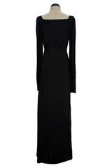 Fall 1974 Yves Saint Laurent Runway & Ad Campaign Black Silk Jersey Dress w Cord Detailing