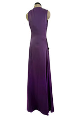 Minimalist Spring 2008 Alexander McQueen Purple Bias Cut Silk Dress w Front Plunge & Knot Detailing